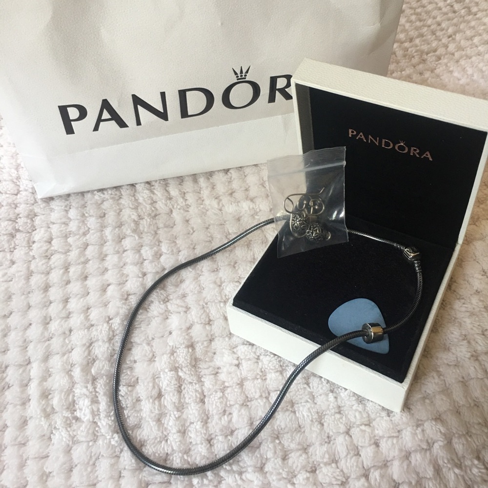 Authentic Pandora Snake Chain Necklace & Earrings